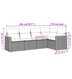 Salon de jardin 5 pcs avec coussins noir résine tressée