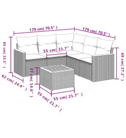 Salon de jardin 6 pcs avec coussins noir résine tressée