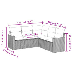 Salon de jardin 5 pcs avec coussins noir résine tressée
