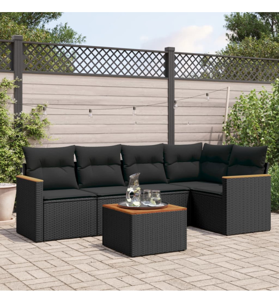 Salon de jardin 6 pcs avec coussins noir résine tressée Salon de jardin 6 pcs avec coussins noir résine tressée