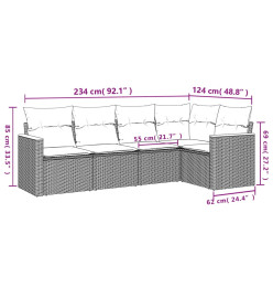 Salon de jardin 6 pcs avec coussins noir résine tressée
