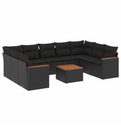 Salon de jardin 10 pcs avec coussins noir résine tressée
