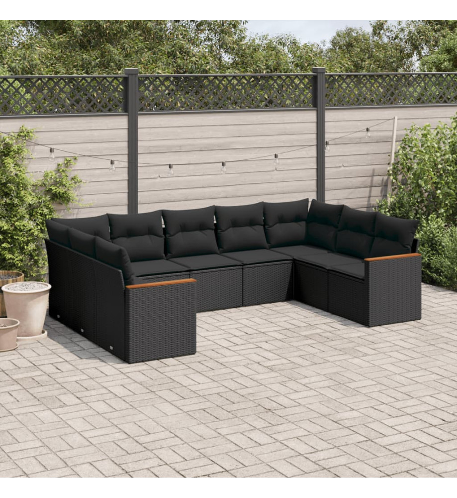 Salon de jardin 9 pcs avec coussins noir résine tressée Salon de jardin 9 pcs avec coussins noir résine tressée