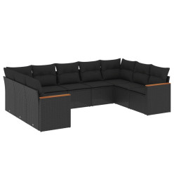 Salon de jardin 9 pcs avec coussins noir résine tressée