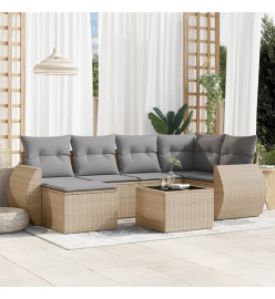 Salon de jardin avec coussins 7 pcs beige résine tressée