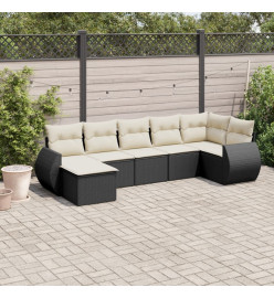 Salon de jardin 7 pcs avec coussins noir résine tressée