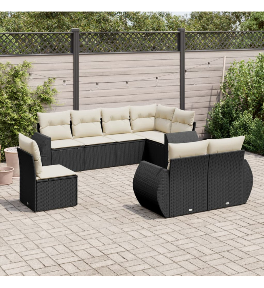 Salon de jardin 8 pcs avec coussins noir résine tressée Salon de jardin 8 pcs avec coussins noir résine tressée