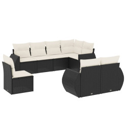 Salon de jardin 8 pcs avec coussins noir résine tressée