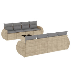 Salon de jardin avec coussins 9 pcs beige résine tressée