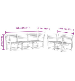 Salon de jardin 5 pcs blanc bois massif de pin