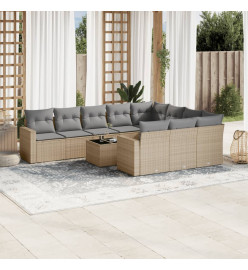 Salon de jardin 11 pcs avec coussins beige résine tressée