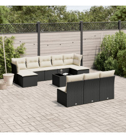 Salon de jardin 11 pcs avec coussins noir résine tressée