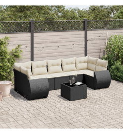 Salon de jardin 8 pcs avec coussins noir résine tressée