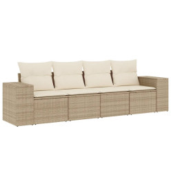 Salon de jardin avec coussins 4 pcs beige résine tressée