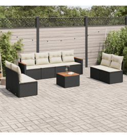 Salon de jardin 9 pcs avec coussins noir résine tressée