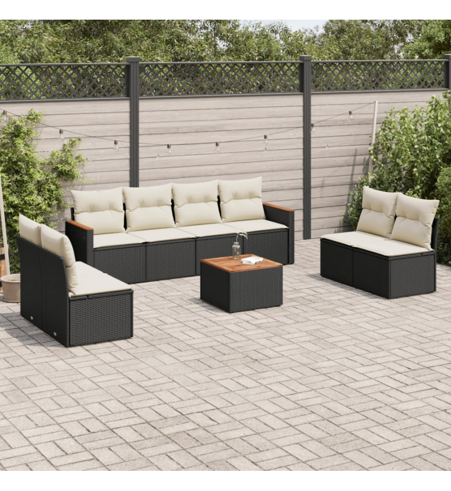 Salon de jardin 9 pcs avec coussins noir résine tressée Salon de jardin 9 pcs avec coussins noir résine tressée