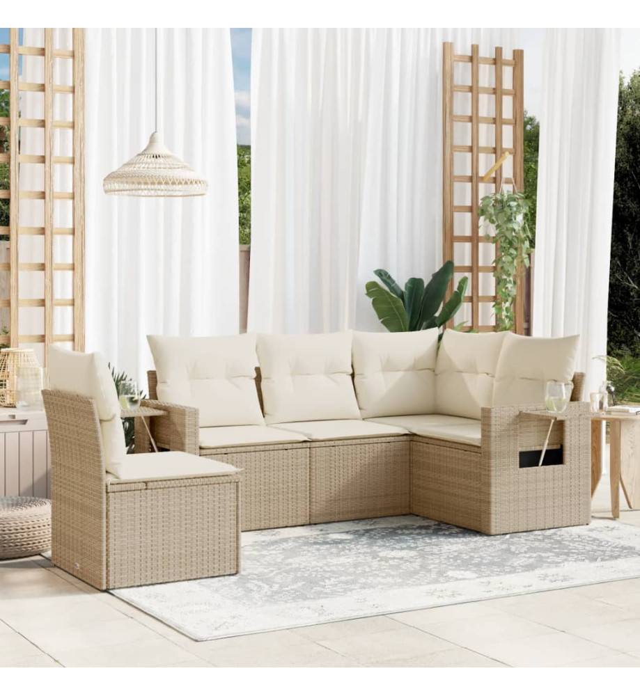 Salon de jardin avec coussins 5 pcs beige résine tressée Salon de jardin avec coussins 5 pcs beige résine tressée