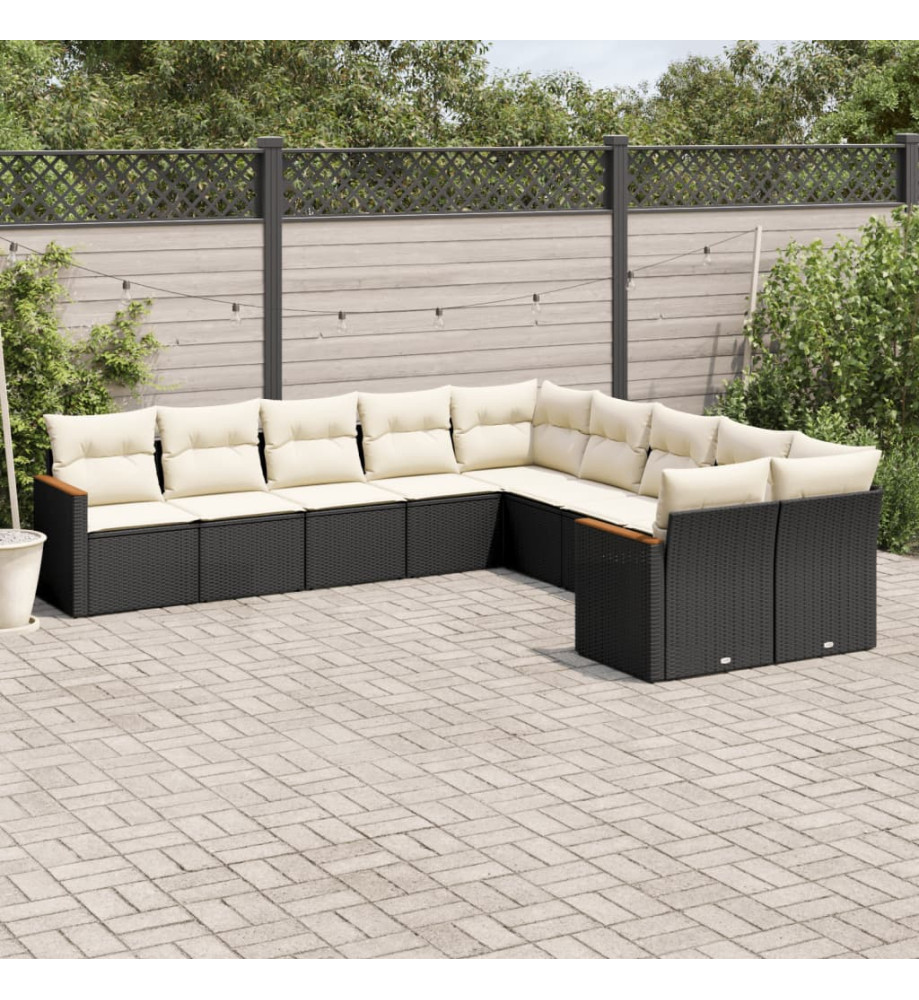 Salon de jardin 10 pcs avec coussins noir résine tressée Salon de jardin 10 pcs avec coussins noir résine tressée