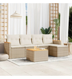 Salon de jardin avec coussins 6 pcs beige résine tressée