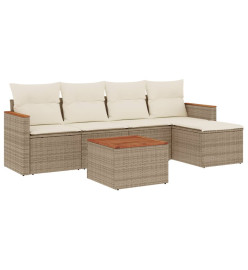 Salon de jardin avec coussins 6 pcs beige résine tressée