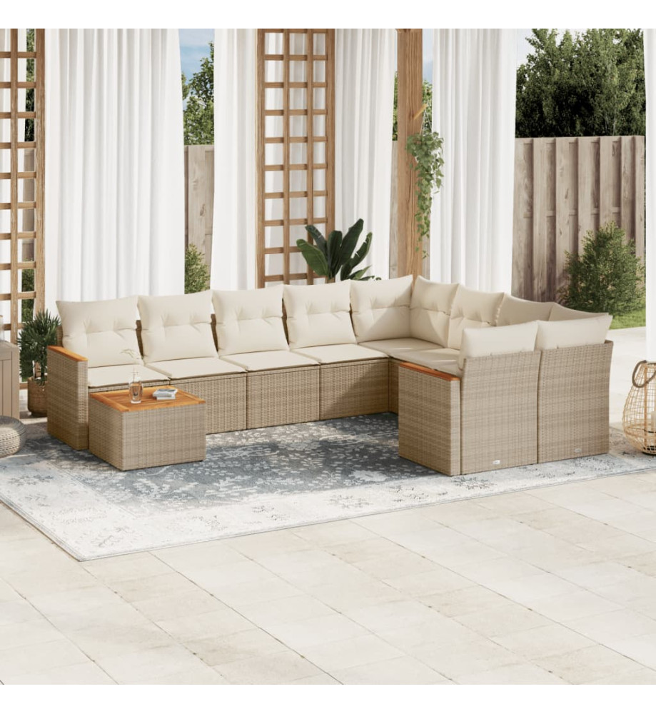 Salon de jardin avec coussins 10 pcs beige résine tressée Salon de jardin avec coussins 10 pcs beige résine tressée