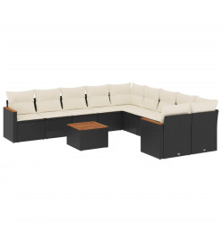 Salon de jardin 11 pcs avec coussins noir résine tressée