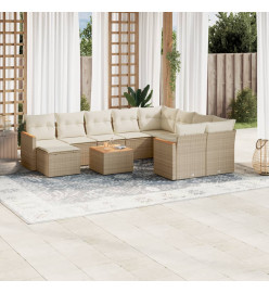 Salon de jardin 11 pcs avec coussins beige résine tressée