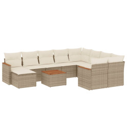 Salon de jardin 11 pcs avec coussins beige résine tressée