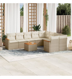 Salon de jardin avec coussins 10 pcs beige résine tressée
