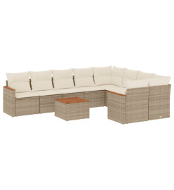 Salon de jardin avec coussins 10 pcs beige résine tressée