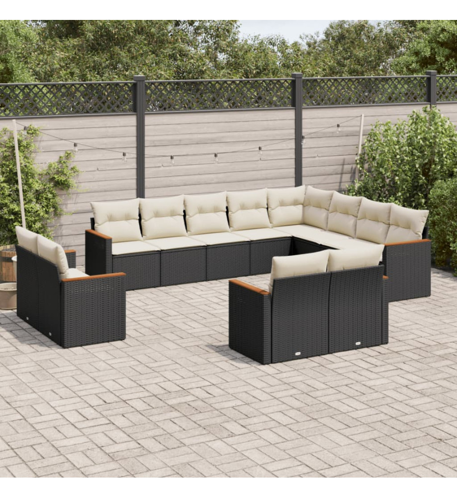 Salon de jardin 12 pcs avec coussins noir résine tressée Salon de jardin 12 pcs avec coussins noir résine tressée