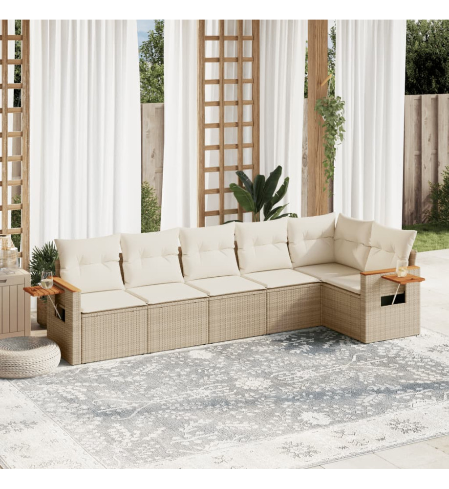 Salon de jardin avec coussins 6 pcs beige résine tressée Salon de jardin avec coussins 6 pcs beige résine tressée