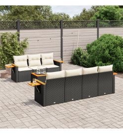 Salon de jardin 8 pcs avec coussins noir résine tressée