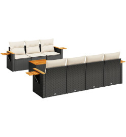 Salon de jardin 8 pcs avec coussins noir résine tressée