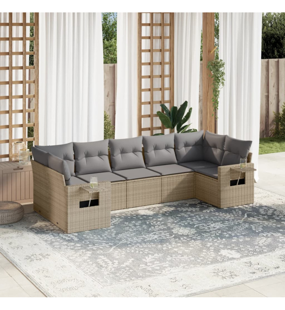 Salon de jardin avec coussins 7 pcs beige résine tressée Salon de jardin avec coussins 7 pcs beige résine tressée