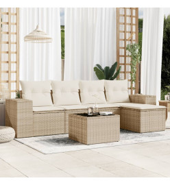 Salon de jardin avec coussins 6 pcs beige résine tressée