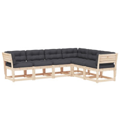 Salon de jardin 6 pcs avec coussins bois de pin massif