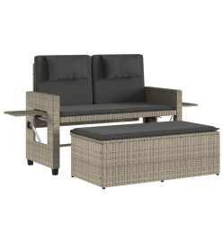 Banc inclinable de jardin et coussins gris clair résine tressée