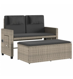Banc inclinable de jardin et coussins gris clair résine tressée