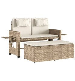 Banc inclinable de jardin avec coussins beige résine tressée
