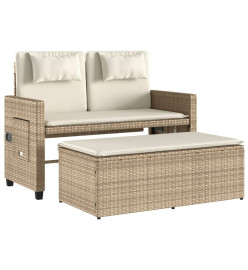 Banc inclinable de jardin avec coussins beige résine tressée