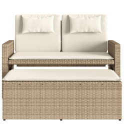 Banc inclinable de jardin avec coussins beige résine tressée