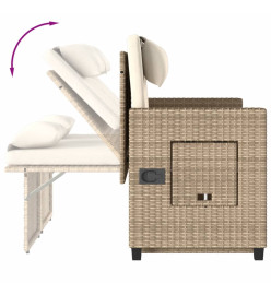 Banc inclinable de jardin avec coussins beige résine tressée