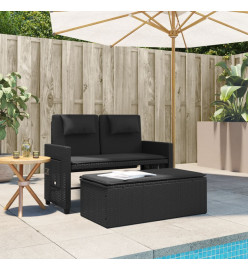 Banc inclinable de jardin avec coussins noir résine tressée
