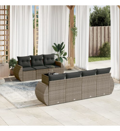 Salon de jardin 8 pcs avec coussins gris résine tressée