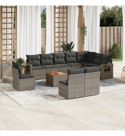 Salon de jardin 11 pcs avec coussins gris résine tressée