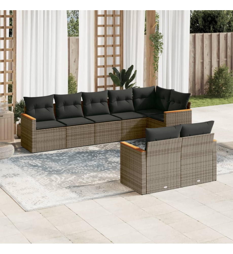 Salon de jardin 8 pcs avec coussins gris résine tressée Salon de jardin 8 pcs avec coussins gris résine tressée