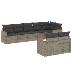 Salon de jardin 8 pcs avec coussins gris résine tressée