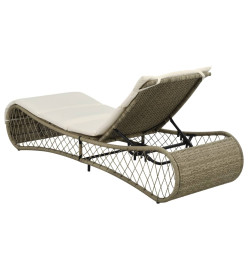 Chaise longue avec coussin Résine tressée Gris