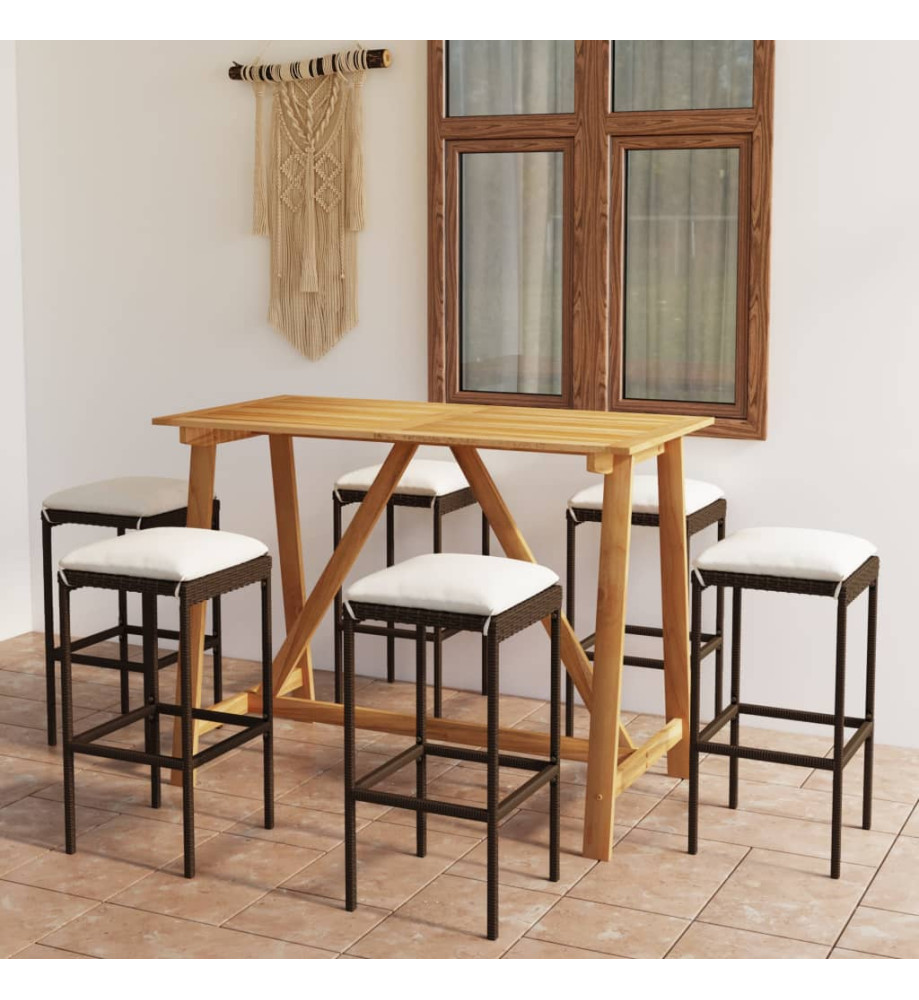 Ensemble de bar de jardin avec coussins 7 pcs Marron